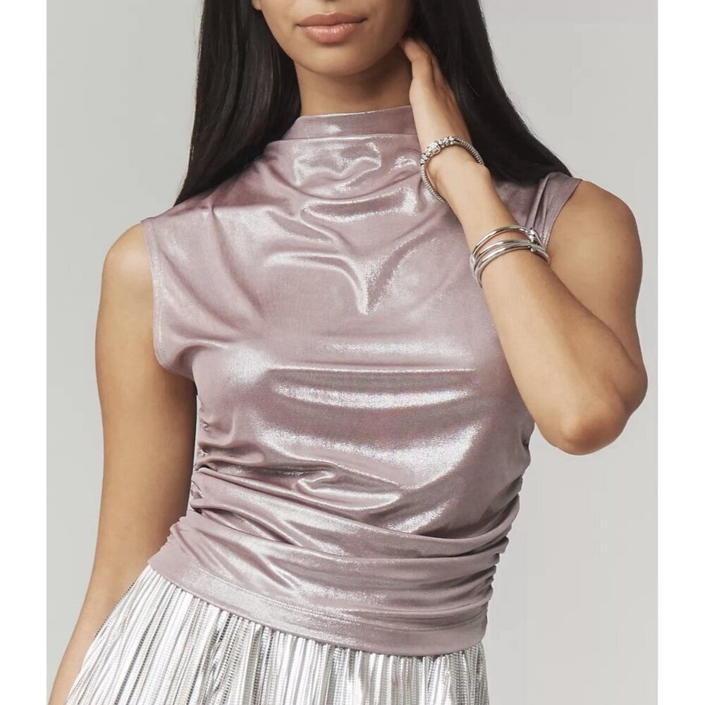 NWT Size L - Anthropologie Maeve Mock-Neck Ruched Shine Tank